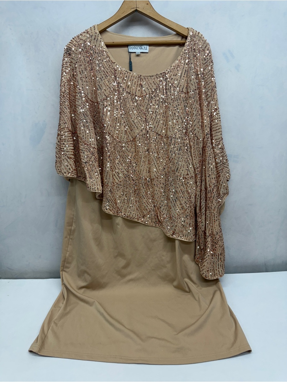 Embellished Layered Midi Dress in Champagne by HANNAYNE